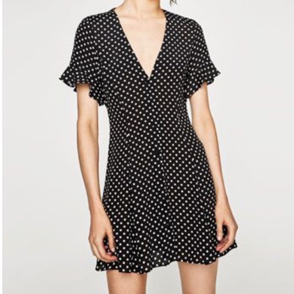 Zara Mini Dress: Black/White Polka Dot Print (NWT)